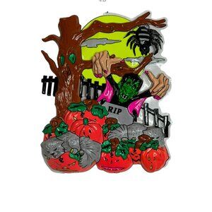 Vintage Plastic Vacuform Halloween Wall Decor Spooky Tree & Vampire Scene